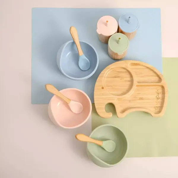 Bamboo Feeding Bowl, Spoon & Silicone Bowl