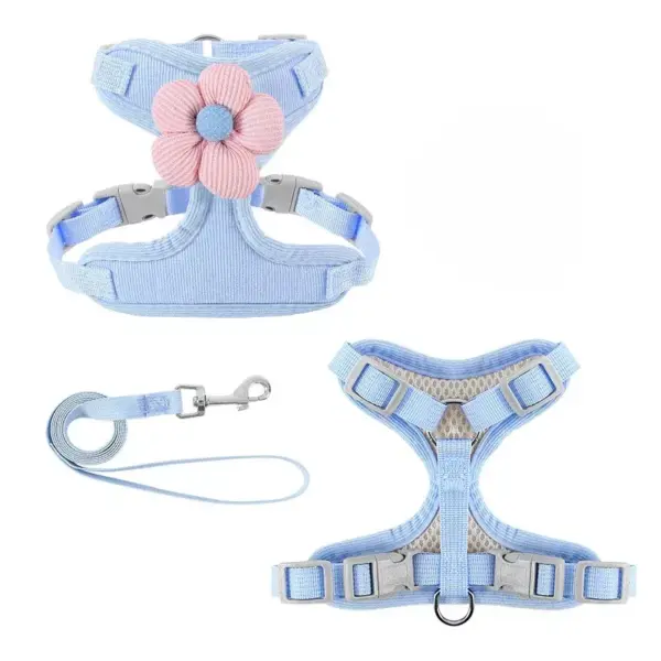 Flower Design Pet Harness & Leash Set - Double Buckle Dog & Cat Leash Kit