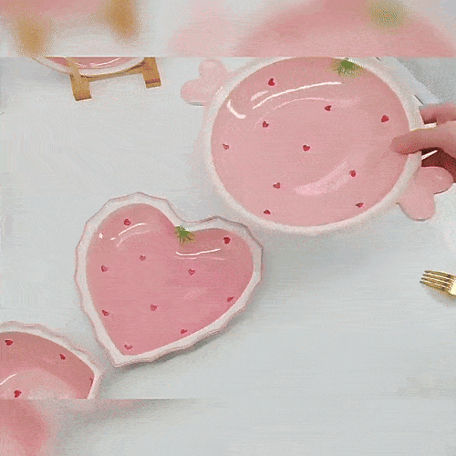 Charming Heart-Shaped Strawberry Ceramic Bowl