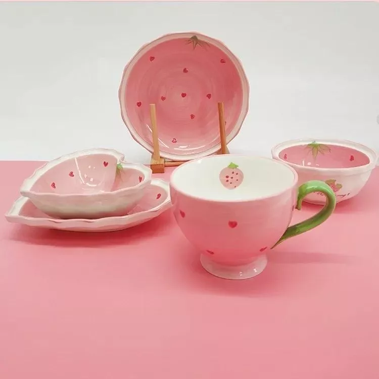 Charming Heart-Shaped Strawberry Ceramic Bowl