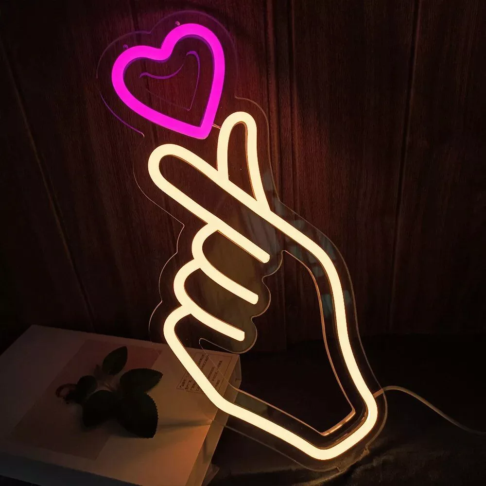 USB Powered Heart & Finger Neon Sign Light for Romantic Decor