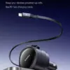 90W Dual USB Car Charger with Retractable Cable for iPhone and Tablets