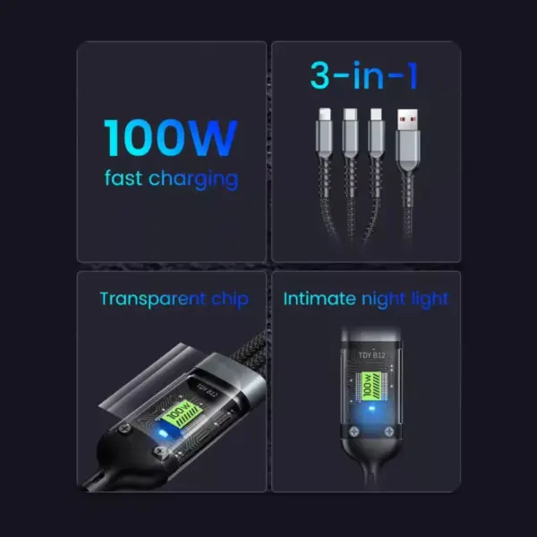 3-in-1 100W Fast Charging Cable for Samsung