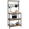 67" Rustic Brown Wooden Kitchen Bakers Rack with Storage Shelves & Hooks