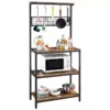 67" Rustic Brown Wooden Kitchen Bakers Rack with Storage Shelves & Hooks