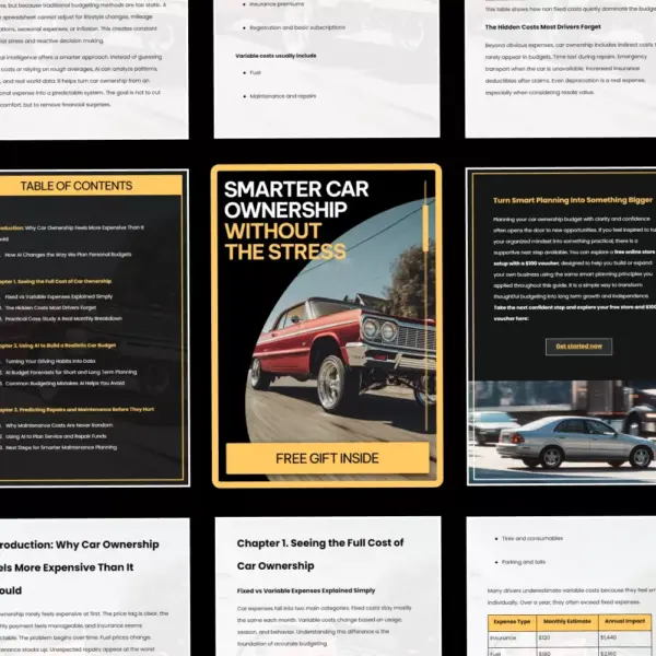 Smarter Car Ownership Without the Stress – Practical eBook Guide to ai for planning car ownership budget, Predict Hidden Costs, Plan Repairs & Make Confident Car Decisions