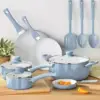 Deluxe Aqua 12-Piece Ceramic Nonstick Cookware Set - Eco-Friendly, Hand Wash Only