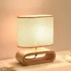 Contemporary Solid Wood & Fabric Table Lamp - LED Desk Lighting for Home & Office