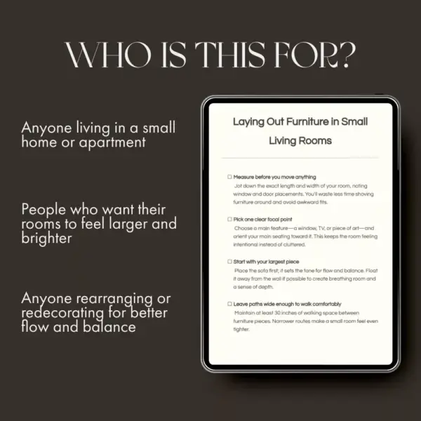 Laying Out Furniture in Small Living Rooms | Space-Saving Layout Guide, Small Apartment Furniture Arrangement eBook, Digital Download for Cozy Homes