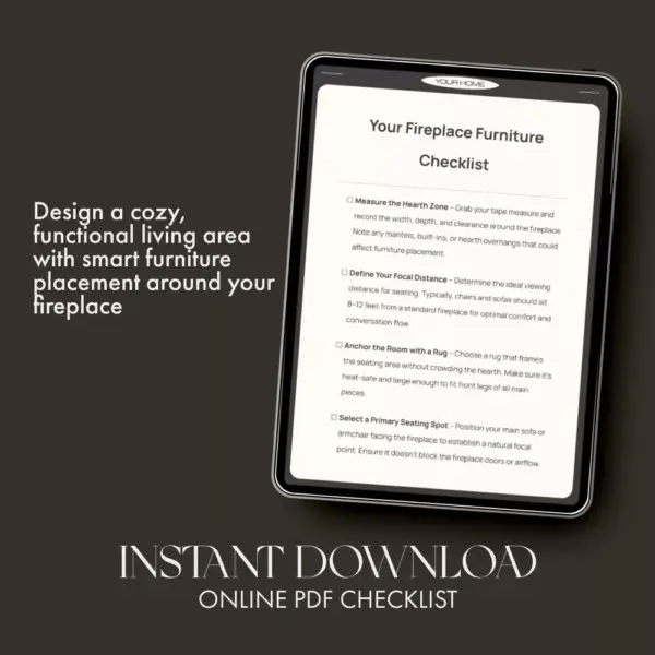 Your Fireplace Furniture Checklist | Printable Home Styling Guide for Living Room Layouts | How to Arrange Furniture Around a Fireplace | Cozy Interior Design Digital Download