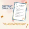 Toddler Snack Success Checklist | Printable Guide for Parents | Best Snacks for Toddlers at Daycare | Healthy Toddler Snack Planner | Instant Digital Download