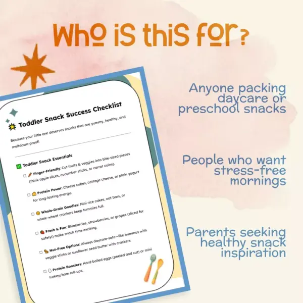 Toddler Snack Success Checklist | Printable Guide for Parents | Best Snacks for Toddlers at Daycare | Healthy Toddler Snack Planner | Instant Digital Download