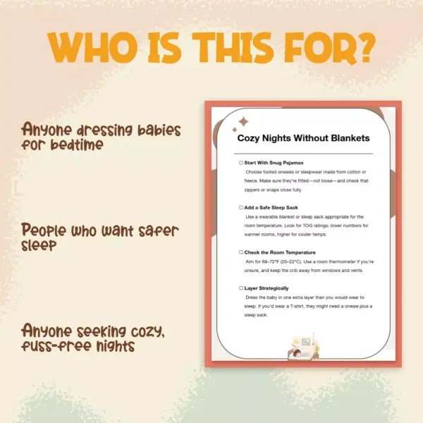 Cozy Nights Without Blankets | Printable Baby Sleep Checklist | How to Keep Baby Warm at Night Without Blankets | Safe Sleep TOG Guide for Parents