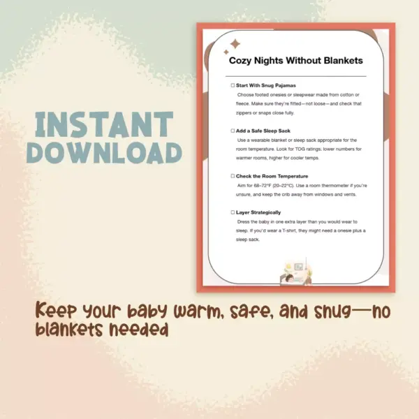 Cozy Nights Without Blankets | Printable Baby Sleep Checklist | How to Keep Baby Warm at Night Without Blankets | Safe Sleep TOG Guide for Parents